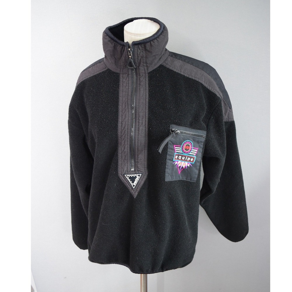 Vtg Helly Hansen Equipe Fleece Pullover Small Black 90s 1/4 Zip Retro Ski
